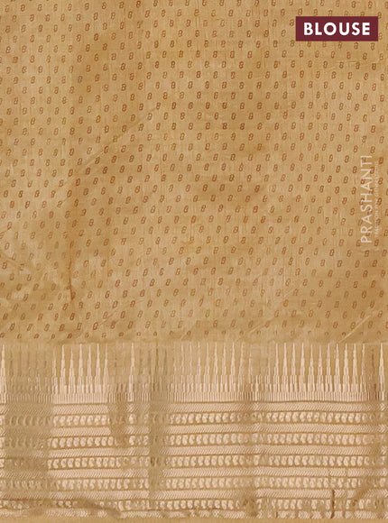 Semi raw silk saree sandal with allover box type butta prints and zari woven border