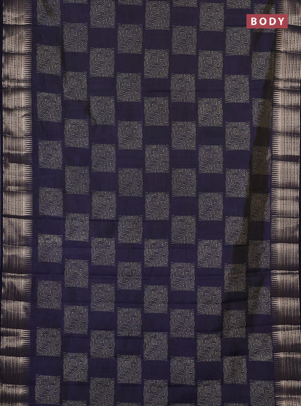 Semi raw silk saree navy blue with allover box type butta prints and zari woven border