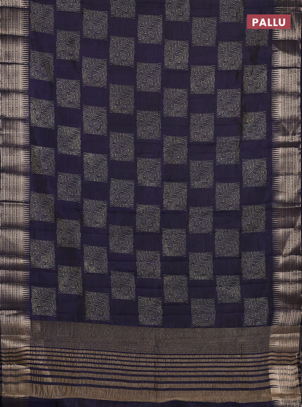 Semi raw silk saree navy blue with allover box type butta prints and zari woven border