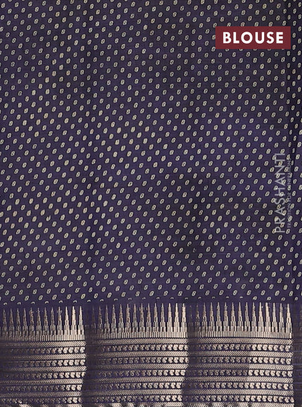 Semi raw silk saree navy blue with allover box type butta prints and zari woven border