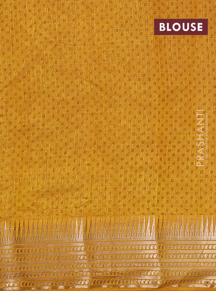 Semi raw silk saree mustard yellow with allover box type butta prints and zari woven border