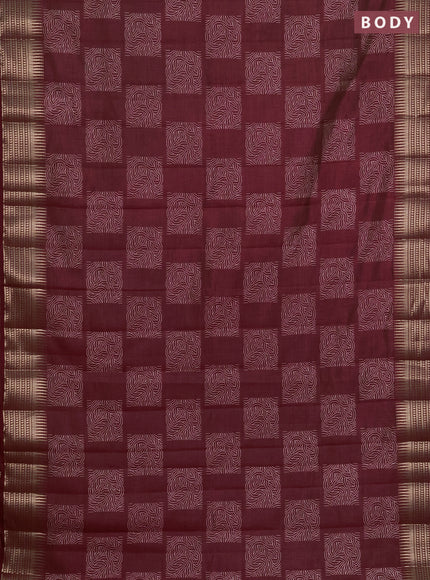 Semi raw silk saree maroon with allover box type butta prints and zari woven border