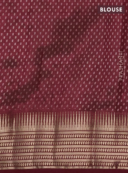 Semi raw silk saree maroon with allover box type butta prints and zari woven border