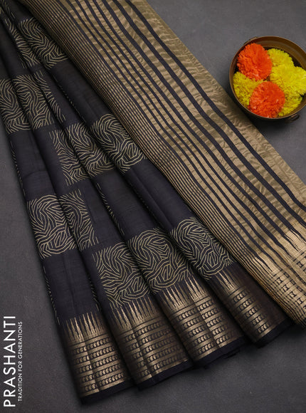 Semi raw silk saree navy blue with allover box type butta prints and zari woven border