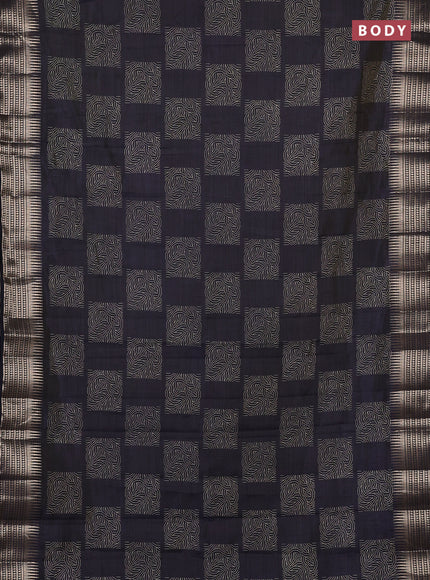 Semi raw silk saree navy blue with allover box type butta prints and zari woven border