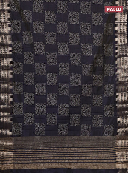 Semi raw silk saree navy blue with allover box type butta prints and zari woven border