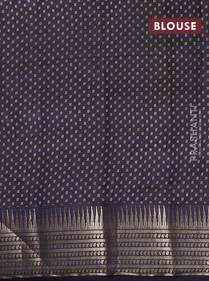 Semi raw silk saree navy blue with allover box type butta prints and zari woven border