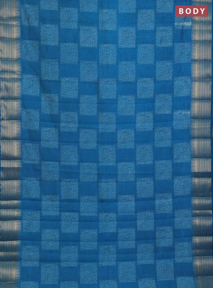 Semi raw silk saree cs blue with allover box type butta prints and zari woven border