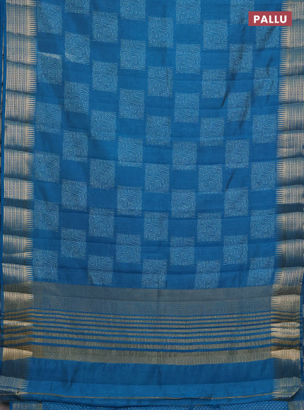Semi raw silk saree cs blue with allover box type butta prints and zari woven border