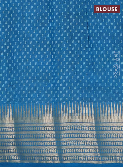 Semi raw silk saree cs blue with allover box type butta prints and zari woven border