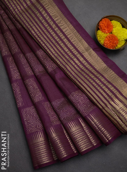 Semi raw silk saree purple with allover box type butta prints and zari woven border