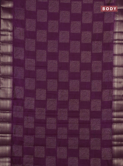 Semi raw silk saree purple with allover box type butta prints and zari woven border