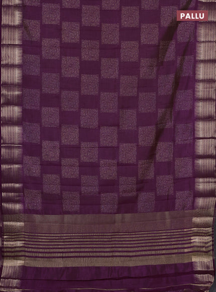 Semi raw silk saree purple with allover box type butta prints and zari woven border