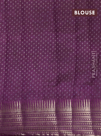 Semi raw silk saree purple with allover box type butta prints and zari woven border