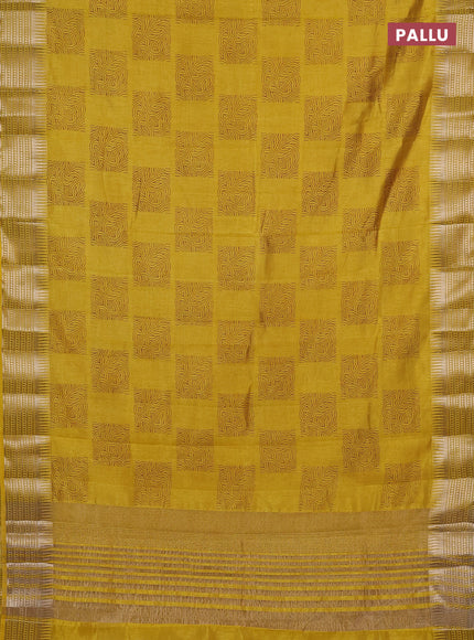 Semi raw silk saree yellow with allover box type butta prints and zari woven border