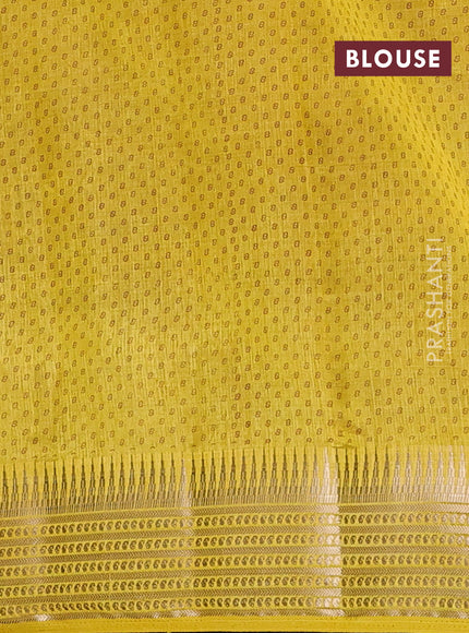 Semi raw silk saree yellow with allover box type butta prints and zari woven border