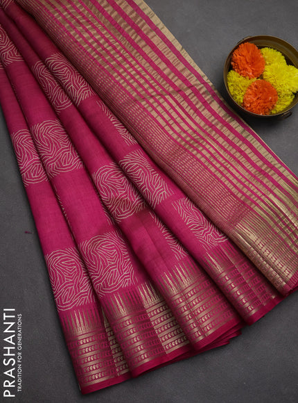Semi raw silk saree pink with allover box type butta prints and zari woven border