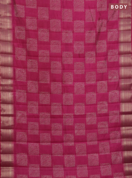 Semi raw silk saree pink with allover box type butta prints and zari woven border