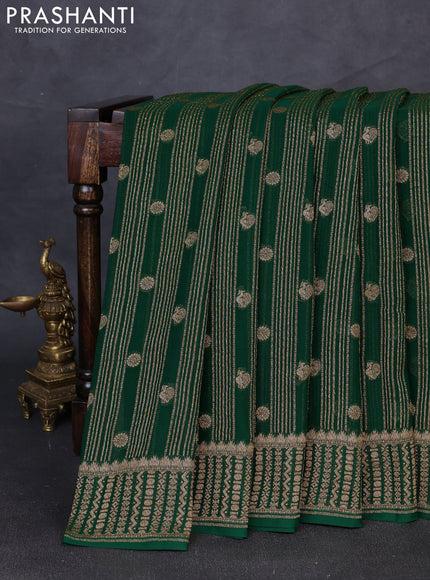 Banarasi georgette saree green with allover thread & zari weaves and woven border