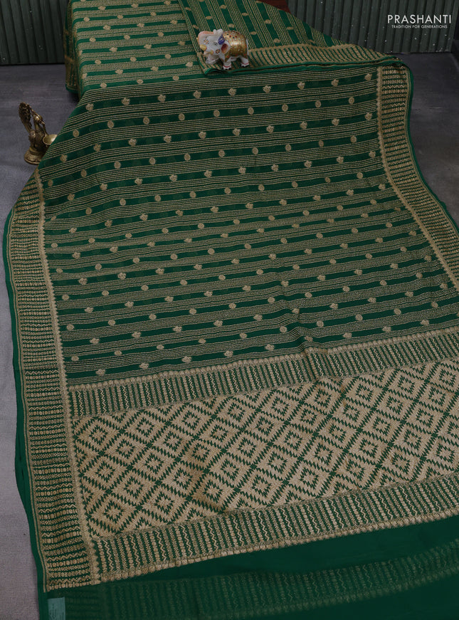 Banarasi georgette saree green with allover thread & zari weaves and woven border