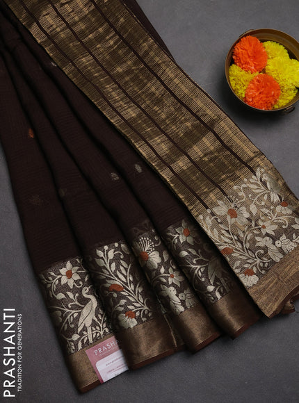 Art kota saree coffee brown with zari woven buttas and long zari woven border