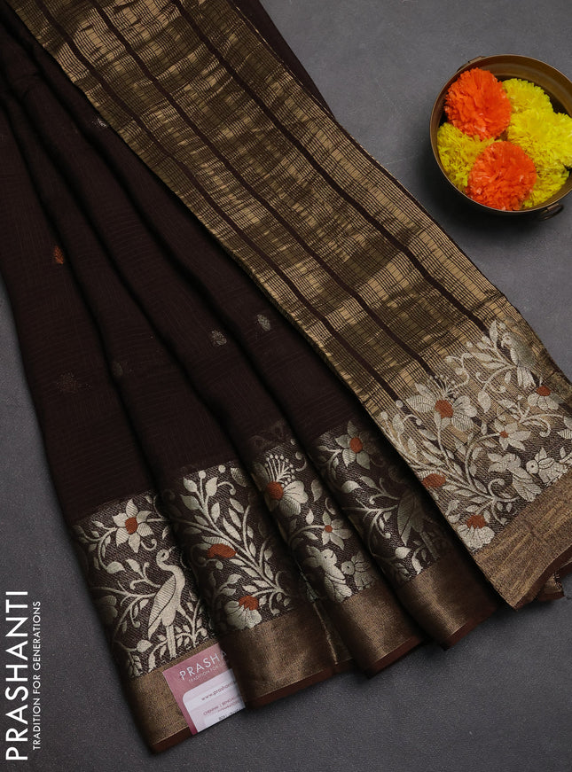 Art kota saree coffee brown with zari woven buttas and long zari woven border