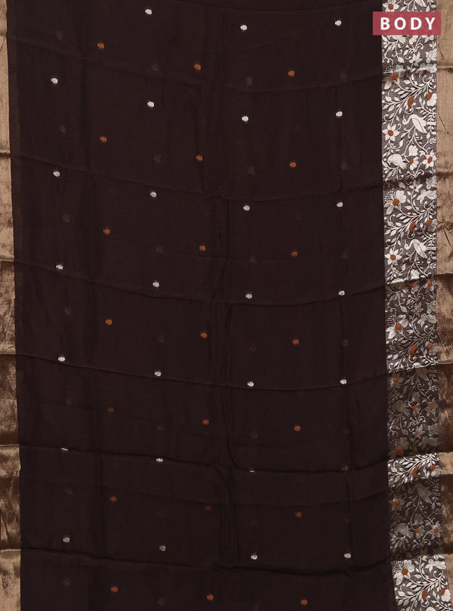 Art kota saree coffee brown with zari woven buttas and long zari woven border