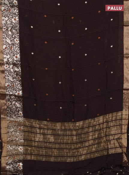 Art kota saree coffee brown with zari woven buttas and long zari woven border