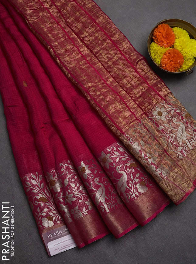 Art kota saree pink with zari woven buttas and long zari woven border