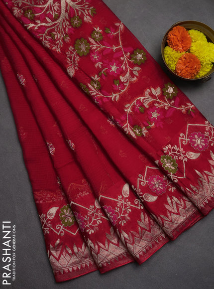 Art kota saree red with zari woven buttas and zari woven border