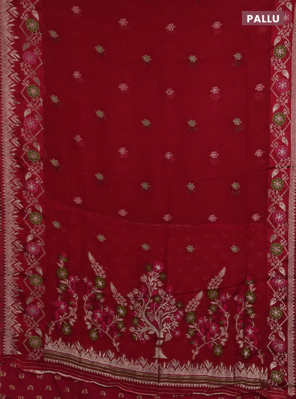 Art kota saree red with zari woven buttas and zari woven border