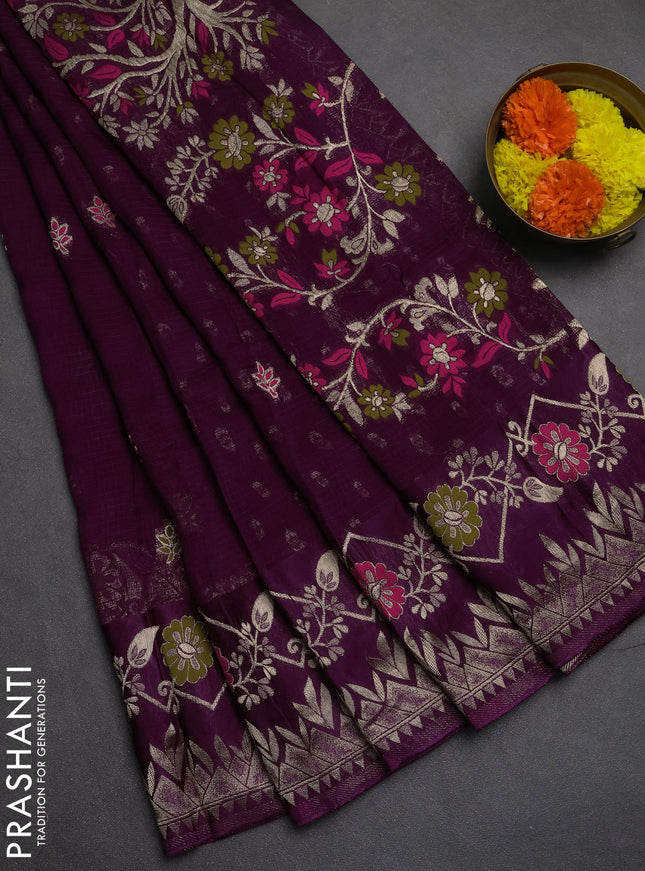 Art kota saree purple with zari woven buttas and zari woven border