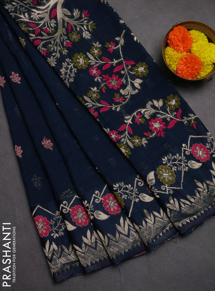 Art kota saree peacock blue with zari woven buttas and zari woven border