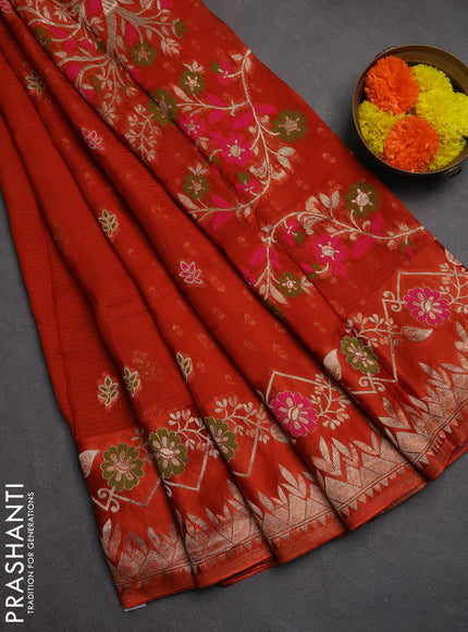 Art kota saree rustic orange with thread & zari woven buttas and long zari woven border