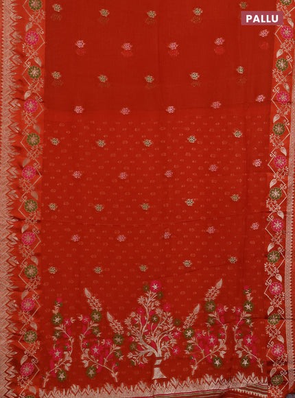 Art kota saree rustic orange with thread & zari woven buttas and long zari woven border