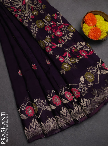 Art kota saree deep violet with thread & zari woven buttas and long zari woven border