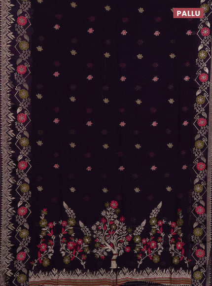 Art kota saree deep violet with thread & zari woven buttas and long zari woven border
