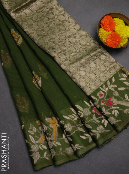 Art kota saree mehendi green with zari woven buttas and zari woven border