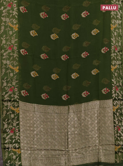 Art kota saree mehendi green with zari woven buttas and zari woven border