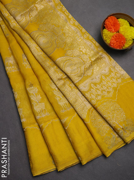 Art kota saree yellow with zari woven buttas and zari woven butta border