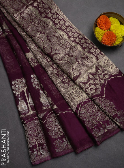 Art kota saree deep purple with zari woven buttas and zari woven butta border