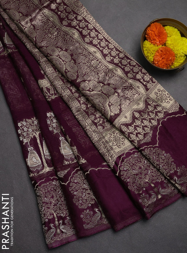 Art kota saree deep purple with zari woven buttas and zari woven butta border