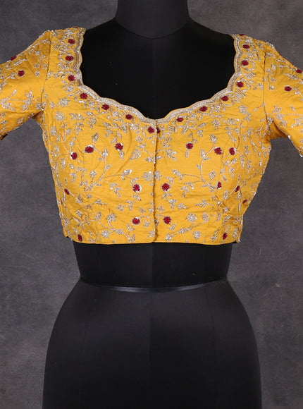 Yellow Raw Silk Zardosi Embroidery Readymade Blouse