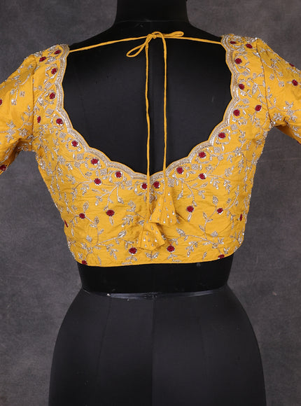 Yellow Raw Silk Zardosi Embroidery Readymade Blouse