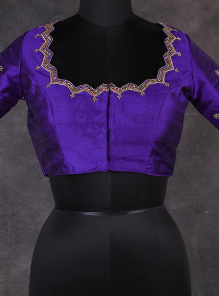 Blue Raw Silk Embroidery Readymade Blouse