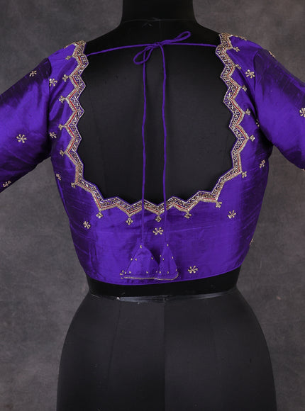 Blue Raw Silk Embroidery Readymade Blouse