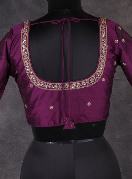 Wine Shade Raw Silk Embroidery Readymade Blouse