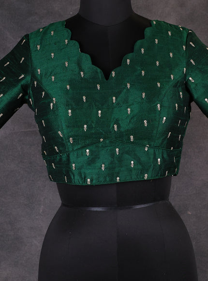 Dark Green Raw Silk Embroidery Readymade Blouse