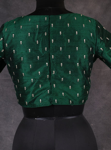 Dark Green Raw Silk Embroidery Readymade Blouse