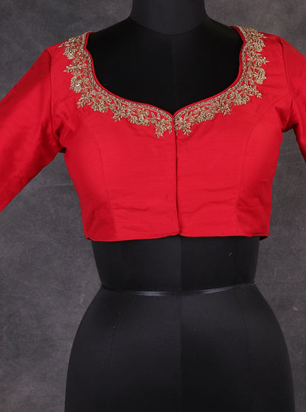 Red Raw Silk Embroidery Readymade Blouse